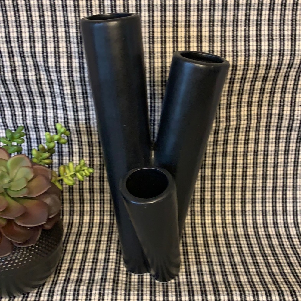 Very unique black glazed porcelain “coral shaped” three section vase
